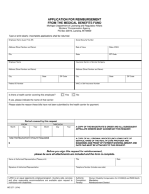 Michigan Workers’ Compensation Reimbursement Application