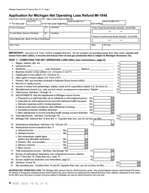 Michigan Net Operating Loss Refund Application