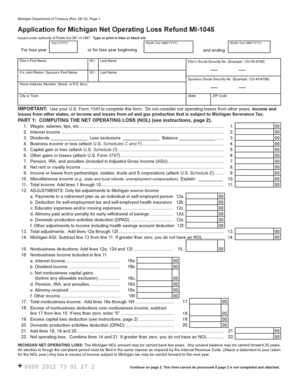Michigan Net Operating Loss Refund Form MI-1045