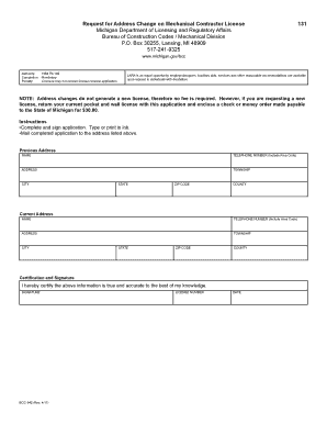 Michigan Mechanical Contractor License Address Change Request