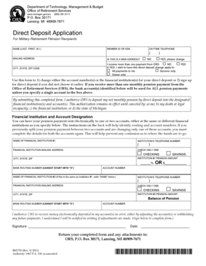 Michigan Military Retirement Pension Direct Deposit Application