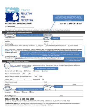 Michigan Tobacco Quitline Patient Referral Form