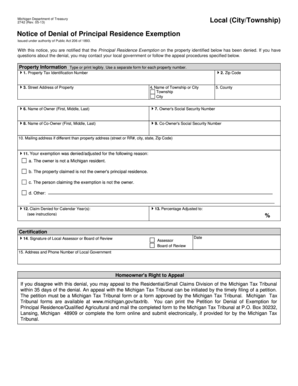 Michigan Notice of Denial of Principal Residence Exemption