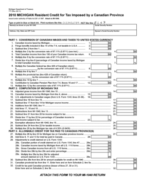 Michigan Resident Credit for Canadian Tax Form 777