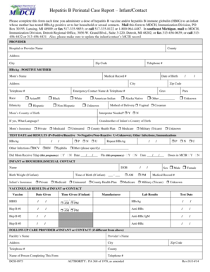 Hepatitis B Perinatal Case Report Form