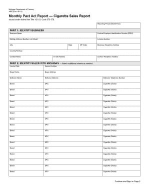 Michigan Cigarette Sales Report Form 4855