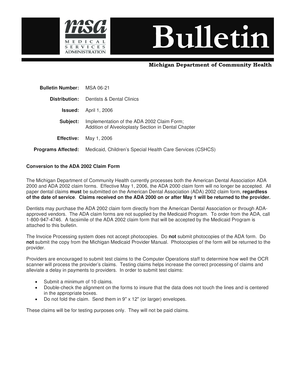 Michigan ADA 2002 Dental Claim Form