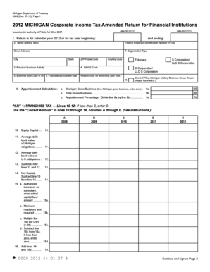 Michigan Corporate Income Tax Amended Return for Financial Institutions