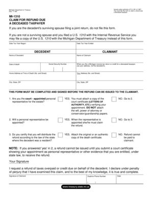 Michigan Claim for Refund Due Deceased Taxpayer