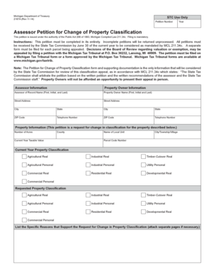 Michigan Assessor Petition for Change of Property Classification