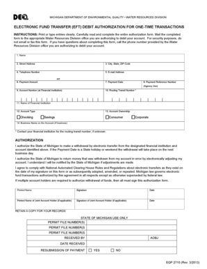 Michigan EFT Debit Authorization Form