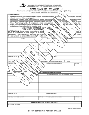 Michigan Camp Registration Card