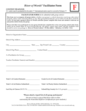 River of Words Facilitator Form