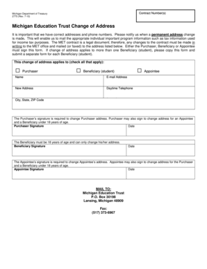 Michigan Education Trust Change of Address Form