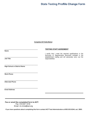 State Testing Profile Change Form