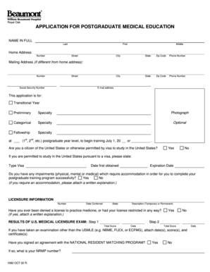 Royal Oak Postgraduate Medical Education Application