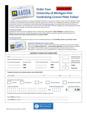 University of Michigan-Flint Fundraising License Plate Application