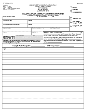 Michigan Milk Tank Truck Inspection Form
