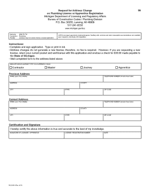 Michigan Plumbing License Address Change Request
