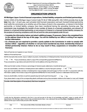 Michigan Liquor Control Commission Annual Update Form