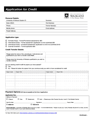 University of Waikato Credit Application Form