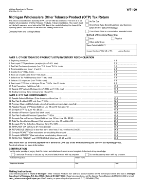 Michigan Wholesalers Other Tobacco Product Tax Return