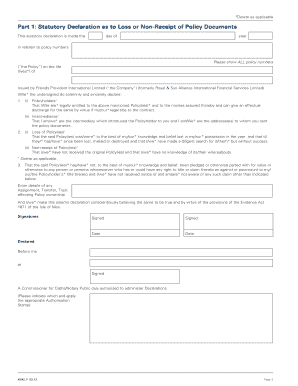 Statutory Declaration and Deed of Indemnity for Lost Policy Documents