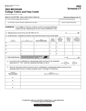 Michigan College Tuition and Fees Credit Form