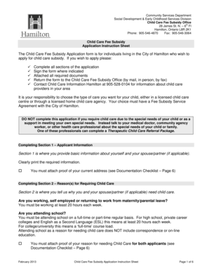Child Care Fee Subsidy Application