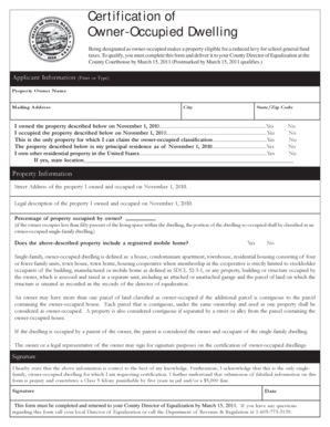 Certification of Owner-Occupied Dwelling