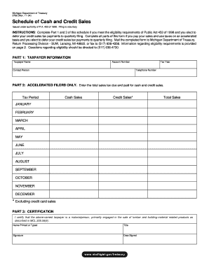 Michigan Schedule of Cash and Credit Sales Form 3796