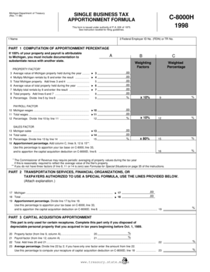 Michigan Single Business Tax Apportionment Formula C-8000H