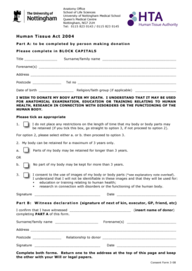 Human Tissue Donation Consent Form