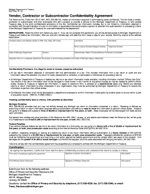 Michigan Vendor Confidentiality Agreement