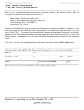 California Citizen Comments and Complaints Form