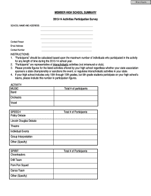 2013-14 High School Activities Participation Survey