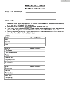 2012-13 High School Activities Participation Survey