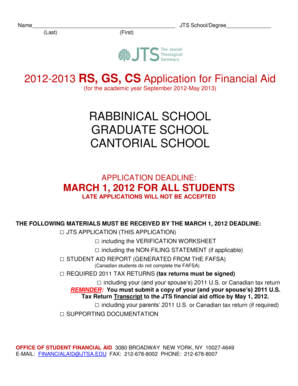 JTS Financial Aid Application Form