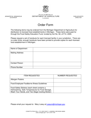Michigan Food Safety Order Form