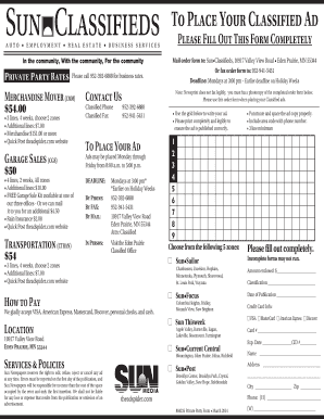 Sun Classifieds Ad Order Form