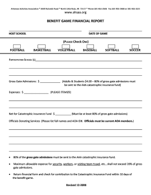 Arkansas Benefit Game Financial Report