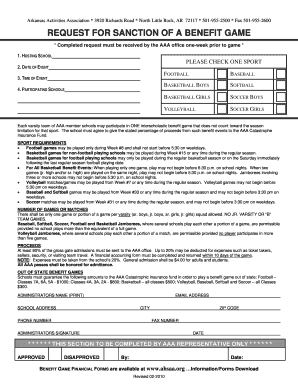 Arkansas Benefit Game Sanction Request