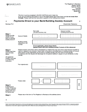 Barclays Shareholder Dividend Payment Form