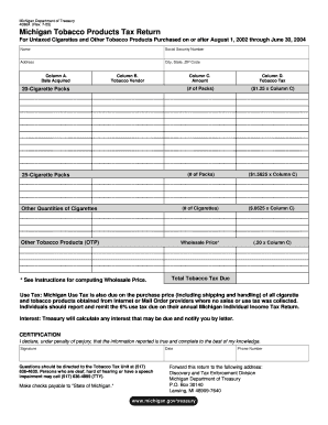 Michigan Tobacco Products Tax Return