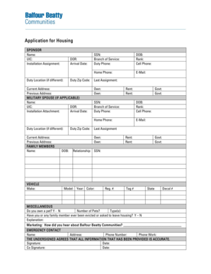 US Military Housing Application Form