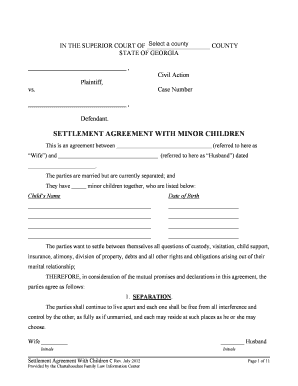Georgia Settlement Agreement With Minor Children