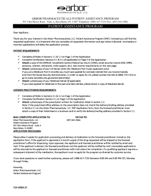 Arbor Pharmaceuticals Patient Assistance Program Application