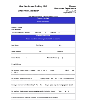 Ideal Healthcare Staffing Employment Application