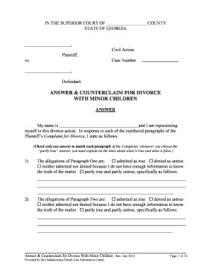 Answer & Counterclaim for Divorce With Minor Children