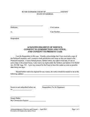 Acknowledgment of Service and Consent